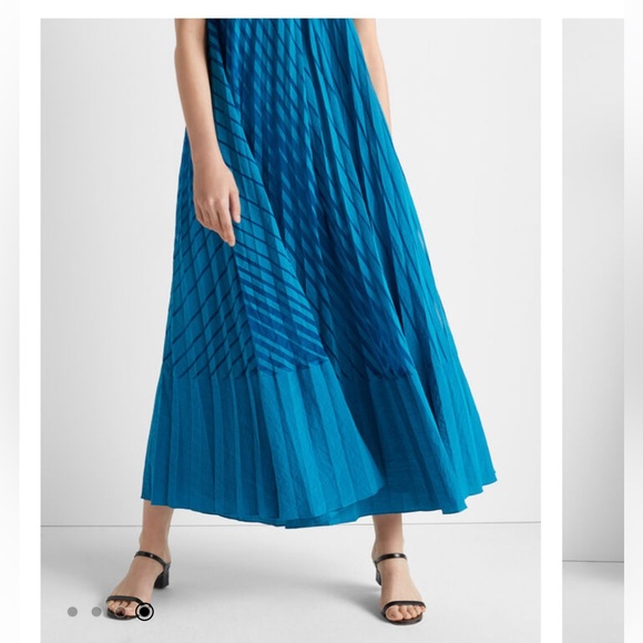 Club Monaco Burnout Pleated Maxi Dress in turquoise women’s size 8 - Picture 5 of 13